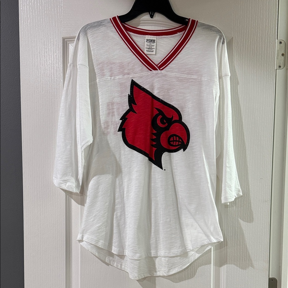 Victoria’s‎ Secret PINK, Louisville Cardinals White V-Neck 3/4 T-Shirt Medium